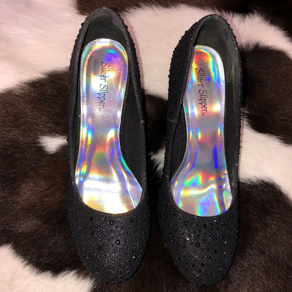 Black sparkle heels